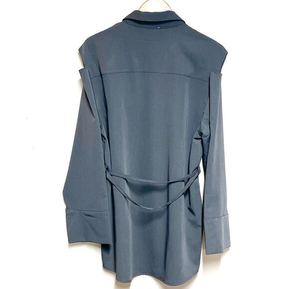 NWT CRESCENT shoulder slit Belted Button Charcoal Top Sz L - Picture 4 of 9